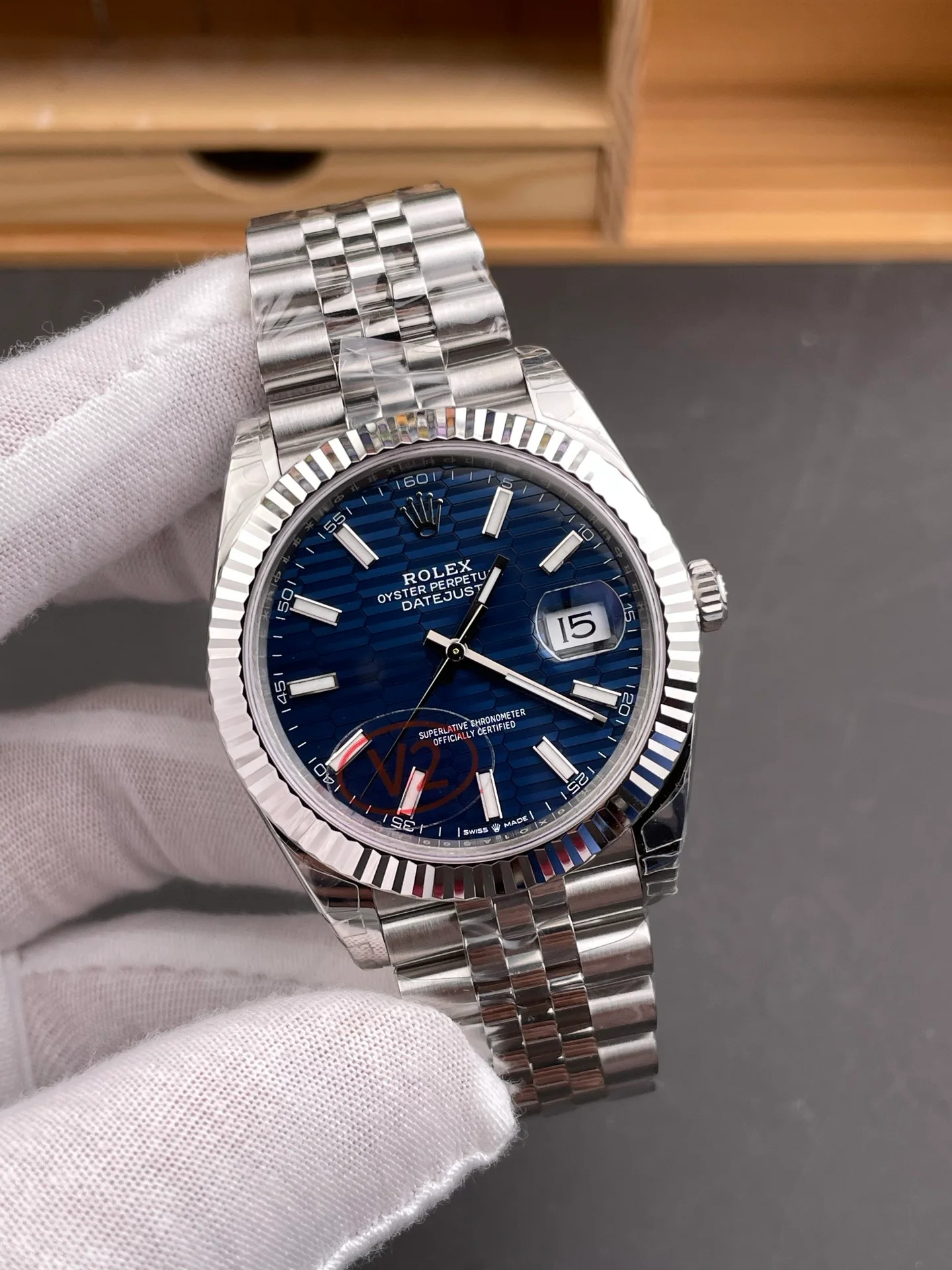 Blue Grid Datejust Wave Blue Dial