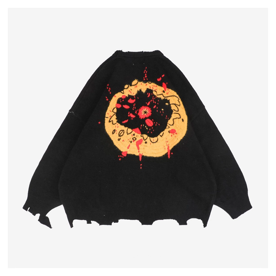 Saint Michael Four-Eyed Smiley Hand-Embroidered Crewneck Sweater