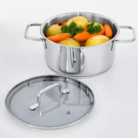 MARKA BERGHOFF Garnek z pokrywą BERGHOFF HELIX 20 cm srebrny stalowy