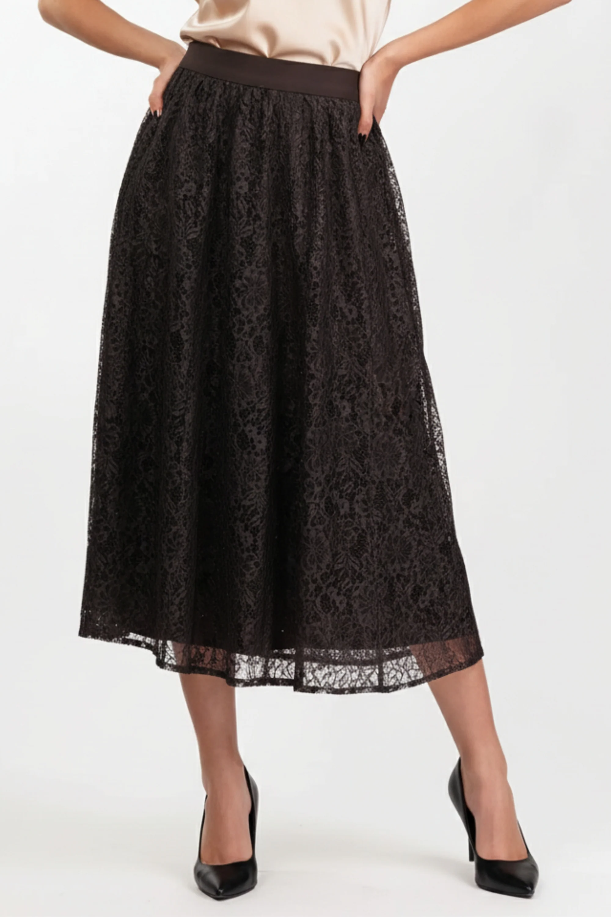 Brown Veiled Net Skirt