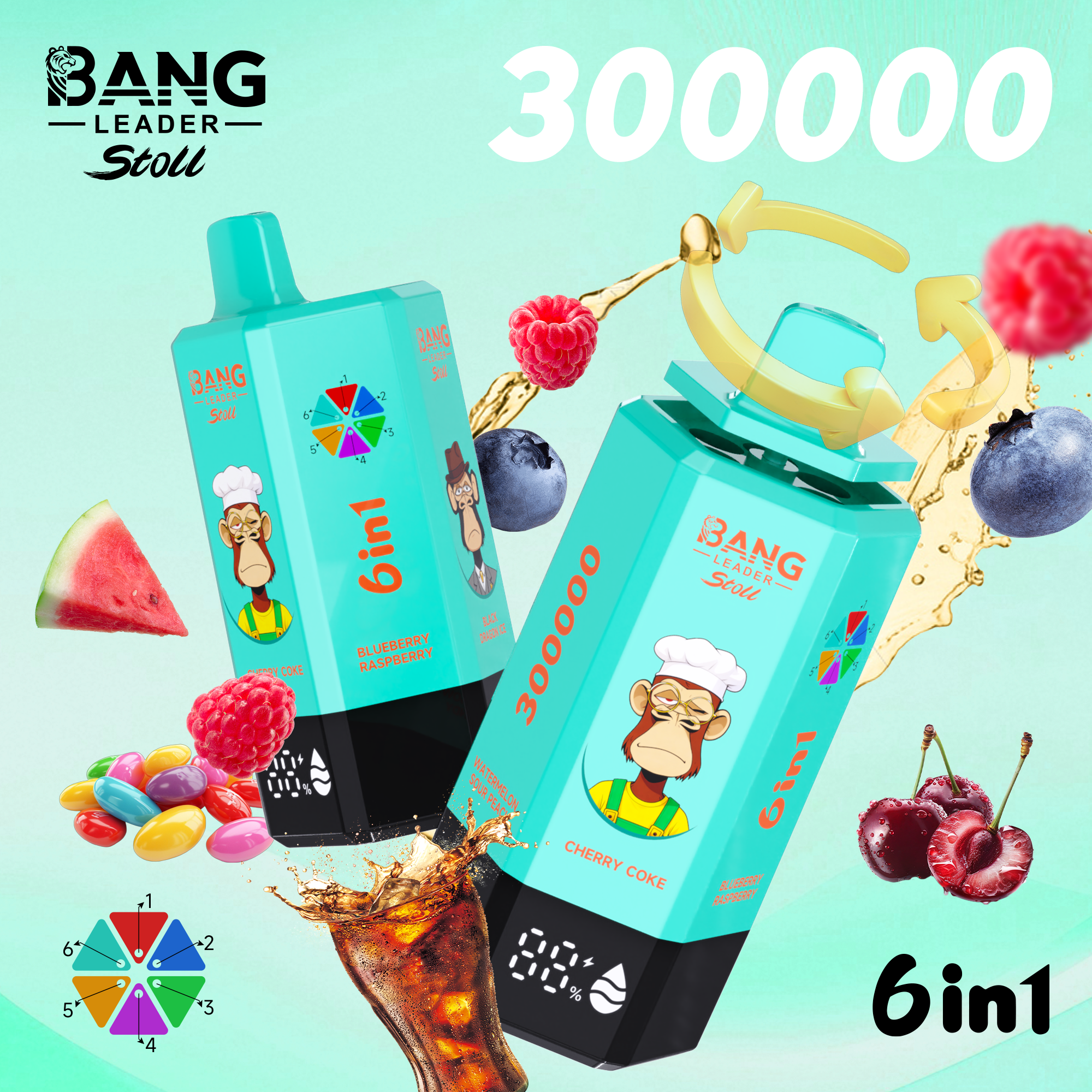 Bang Leader Stoll 300K Puffs 6-in-1 Prefilled Vape | Multi-Flavor,  Rechargeable