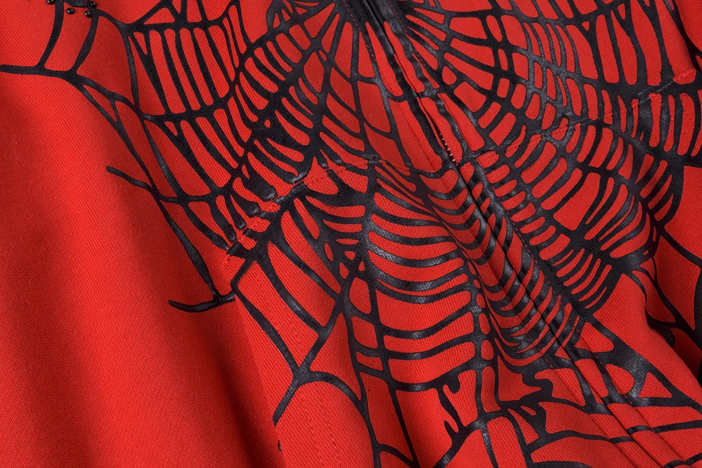Sp5der Red Web Graphic Zip Hoodie