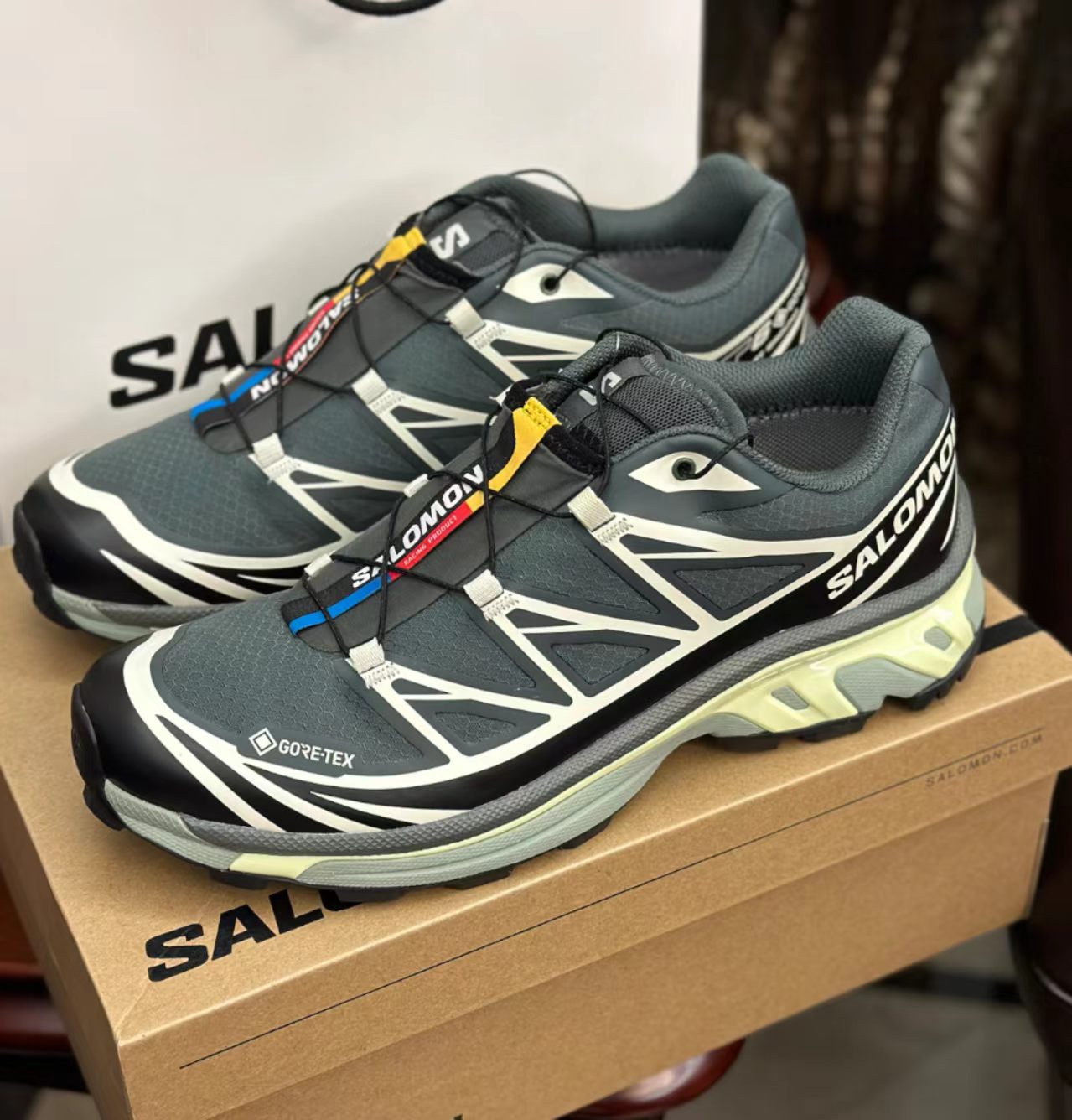 Salomon XT-6 Gore-Tex Dark Green Lime Hiking Shoes