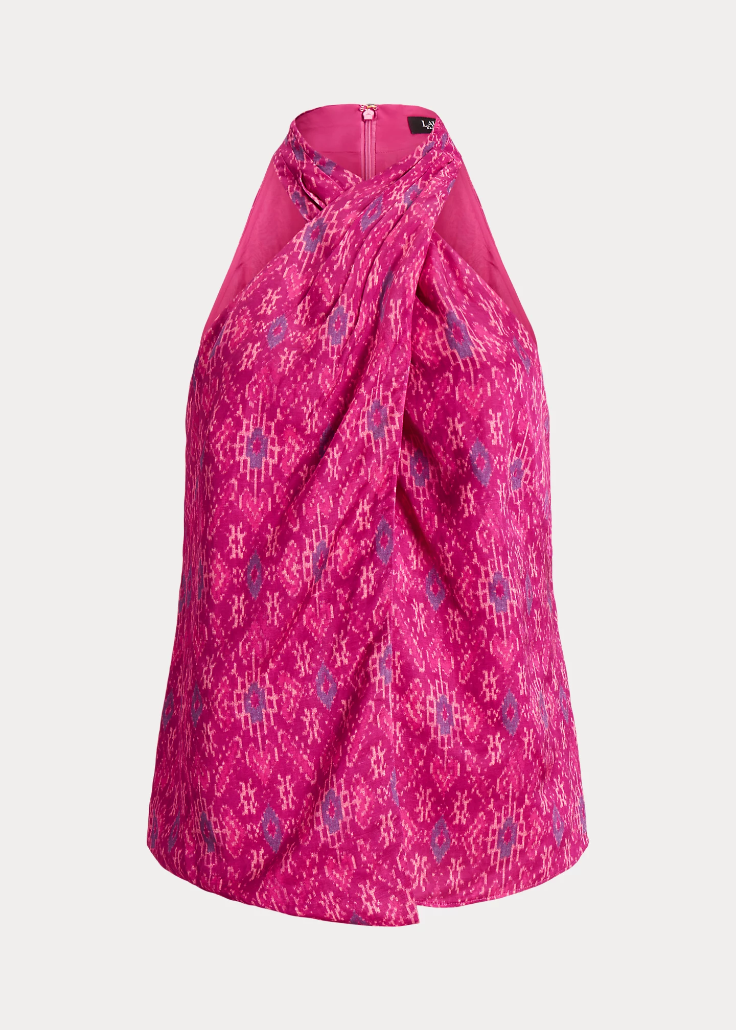Geo-Print Shantung Halter Blouse