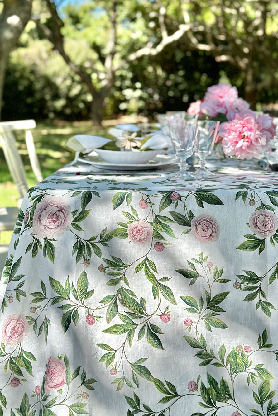Trailing Peony Floral Linen Napkin – 20 x 20 Inches Square Table Linen