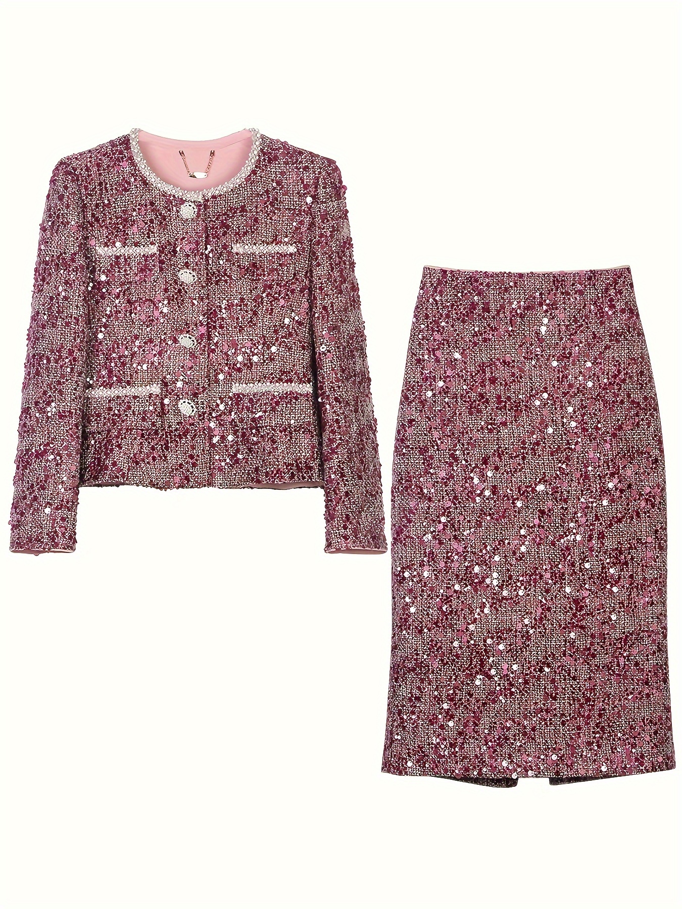 Two-Piece Heavy-Duty Small Fragrant Wind Skirt Set with Sequins And Tweed, Embellished