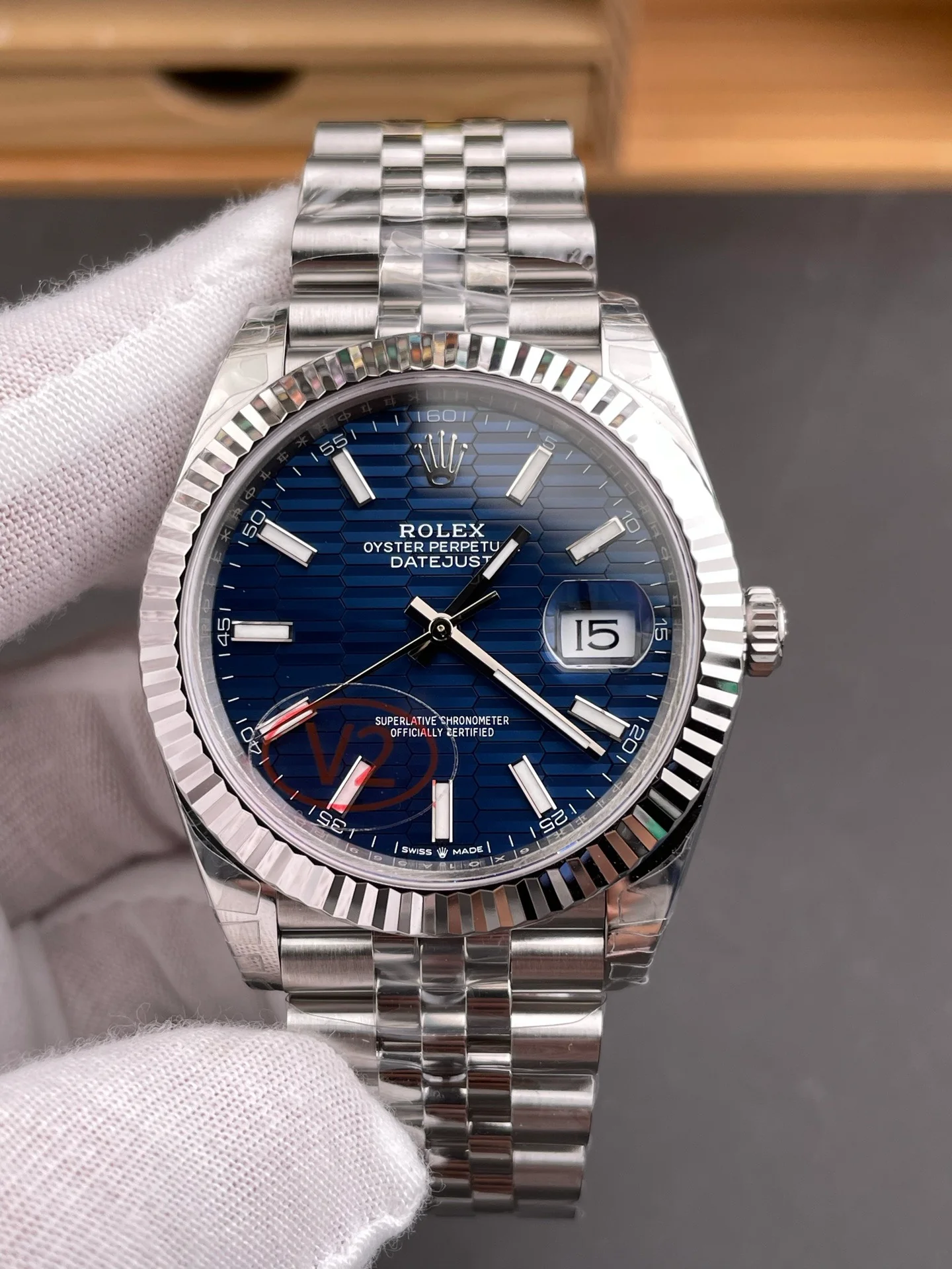 Blue Grid Datejust Wave Blue Dial