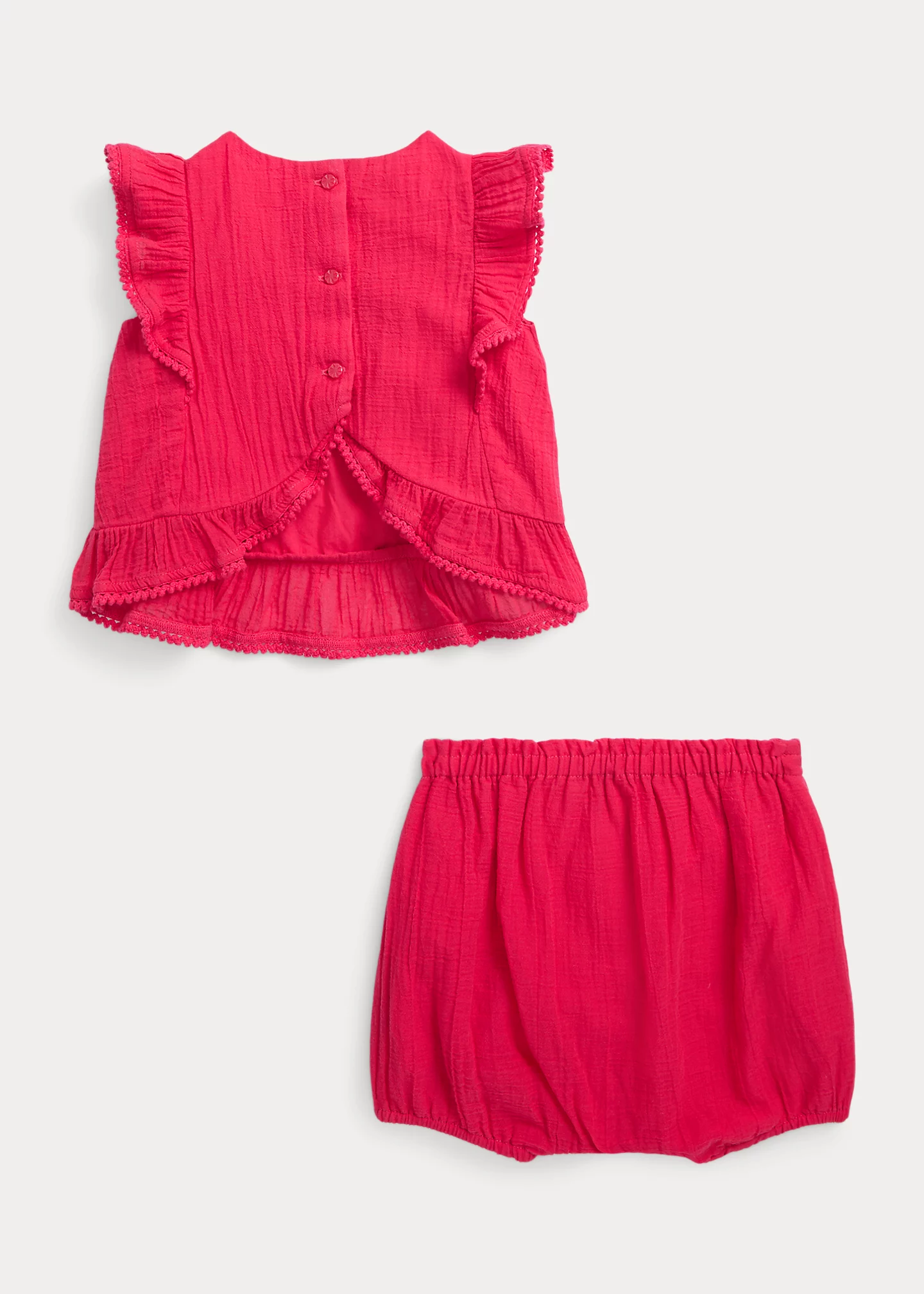 Ruffled Cotton Gauze Top & Bloomer Set