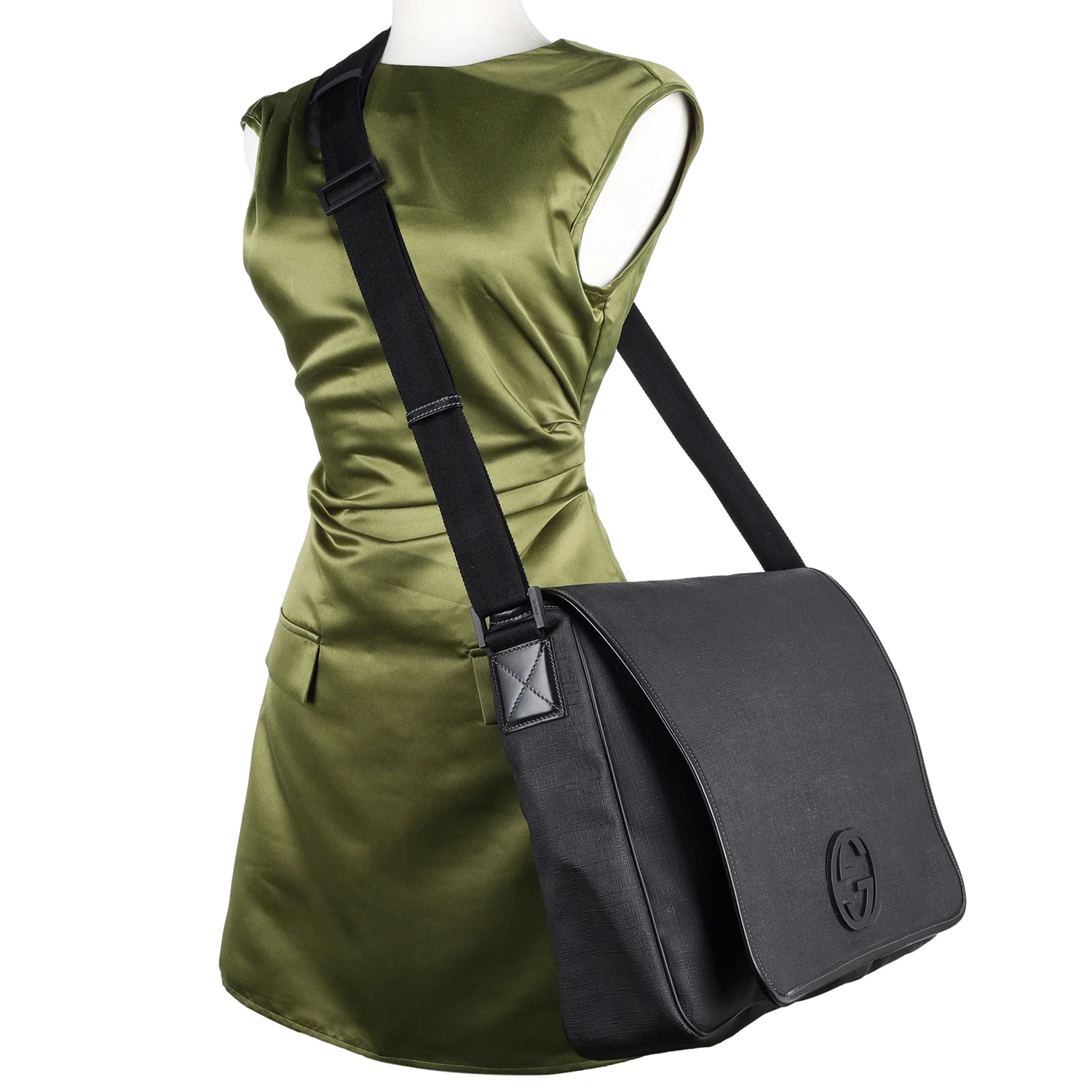 Coated Canvas Interlocking G Large Flap Messenger Bag Black