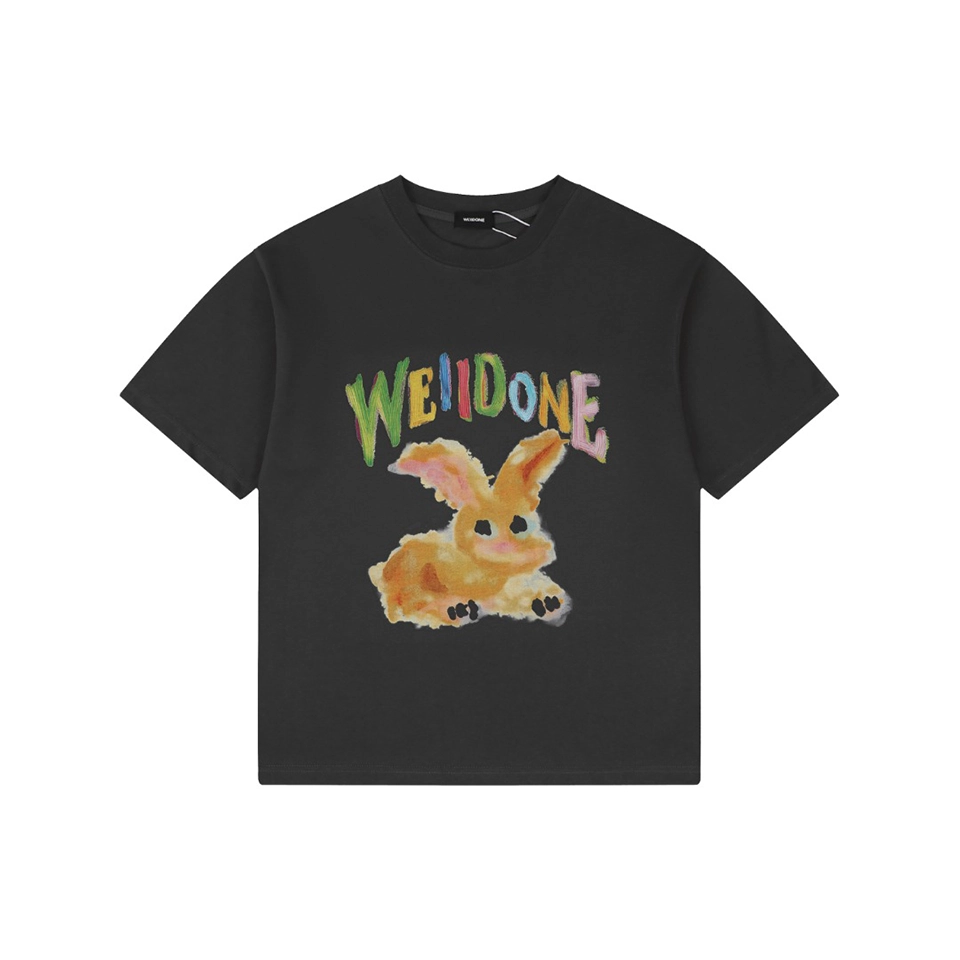 We11done Rainbow Graffiti Bunny Graphic T-Shirt (Navy/Black)
