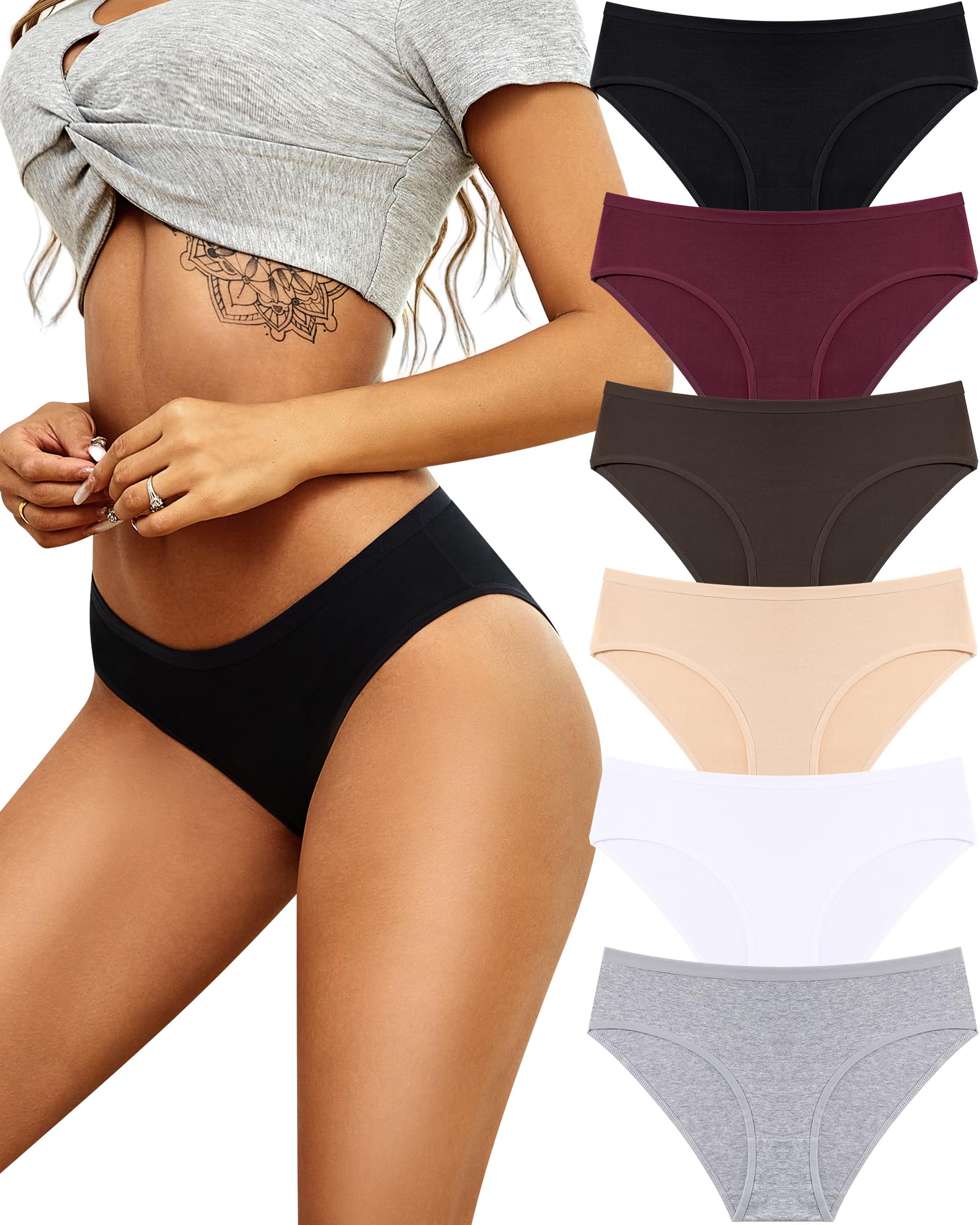 ALL OF SHE Womens Underwear Cotton Hipster Panties Breathable Sexy Cheeky Stretch Soft Ladies Bikini Underwear 6 Pack S-XXL