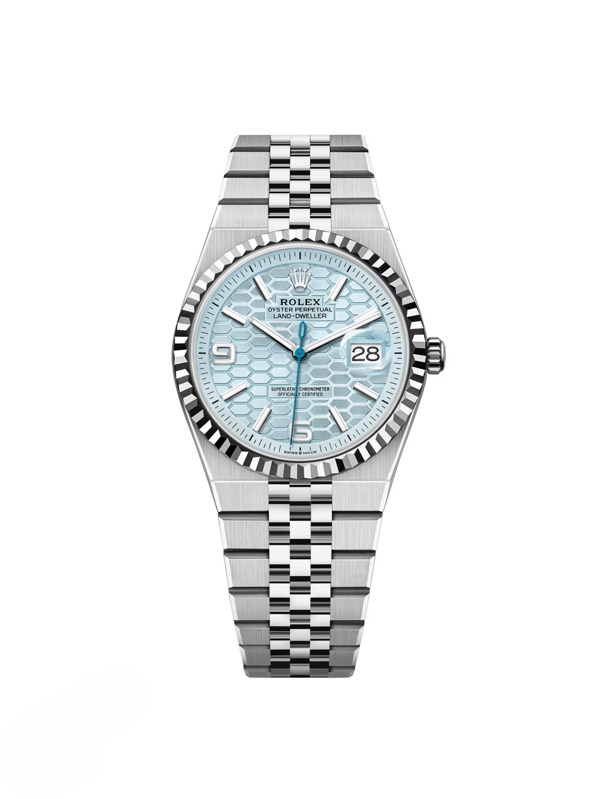 [2026 Mirror Grade]RLX Land-Dweller 127236-0001 Blue Honeycomb Dial Platinum Jubilee Bracelet 36mm