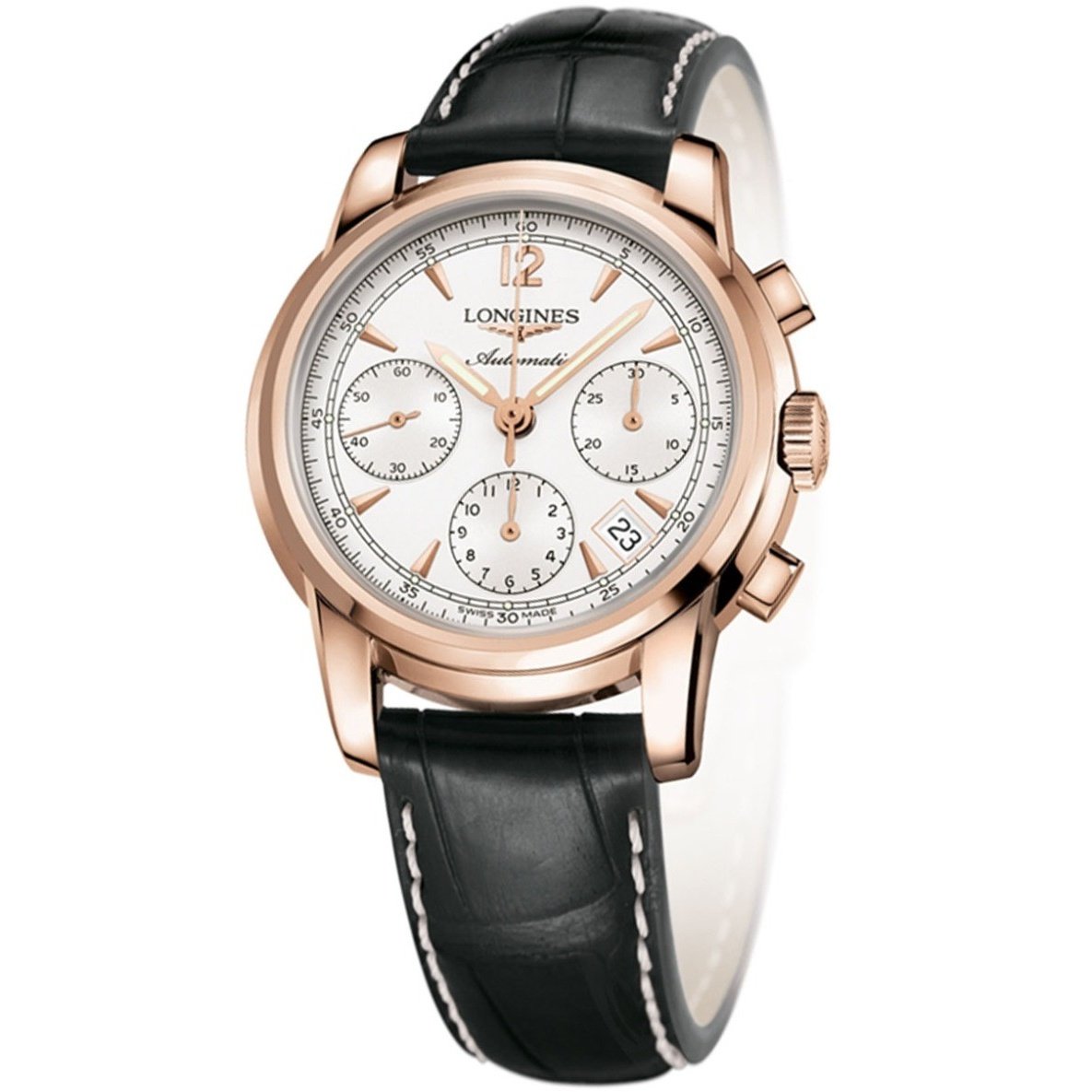 [2026 Mirror Grade]Longines Men's L27538723 The Saint-Imier 18kt Rose Gold Chronograph Automatic Black Leather Watch