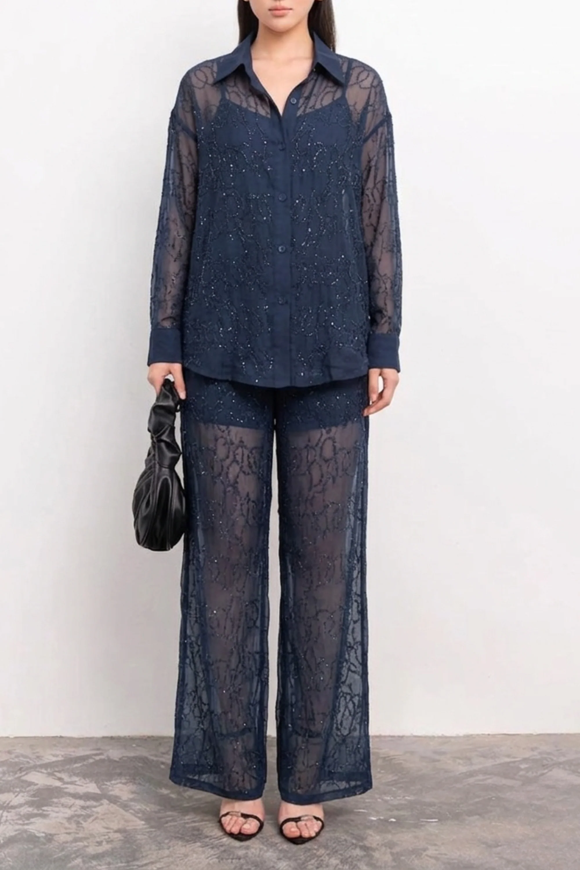 Navy Noir Rhinestone Pant Co-ord set