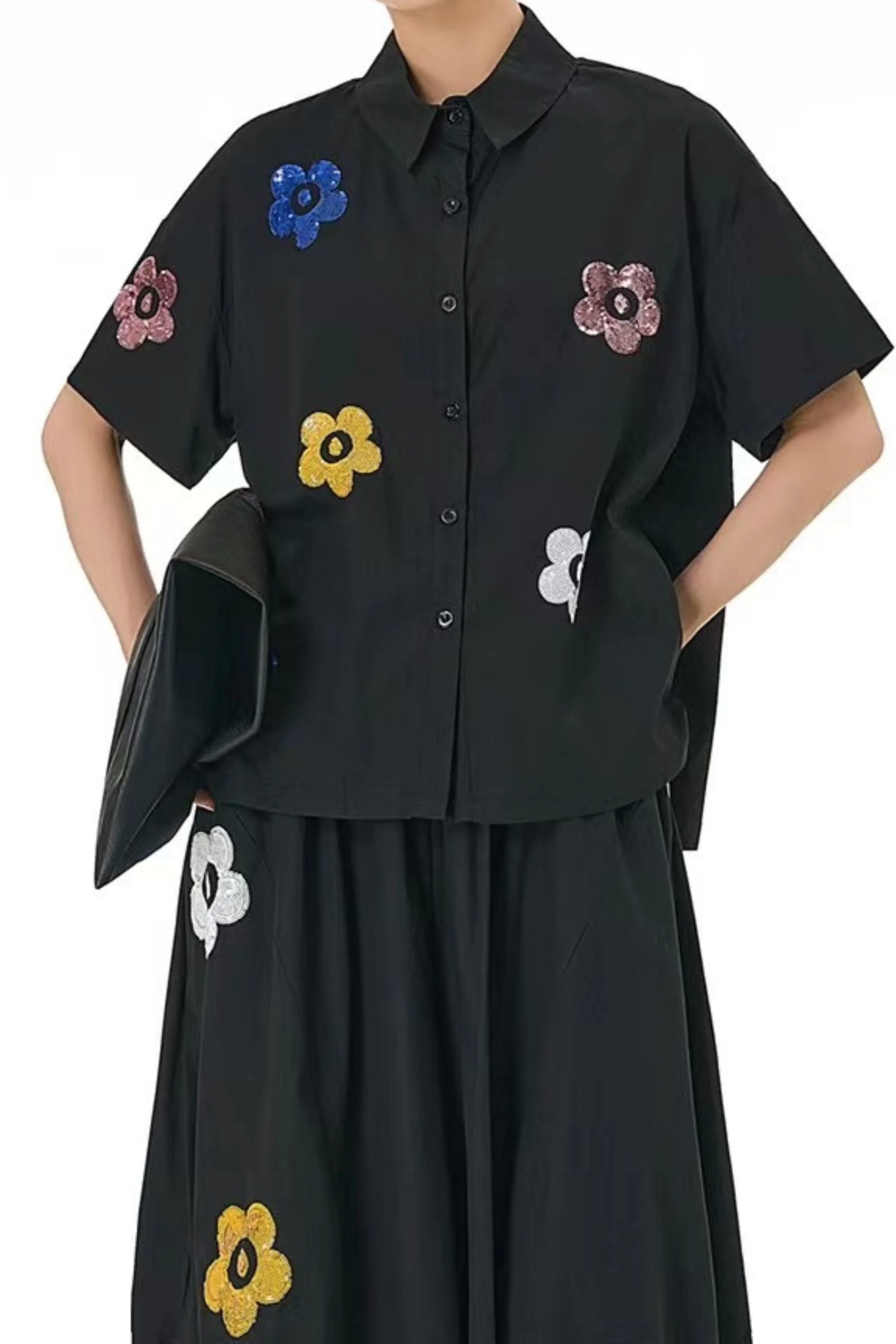 Twinkling Black Oversized Shirt