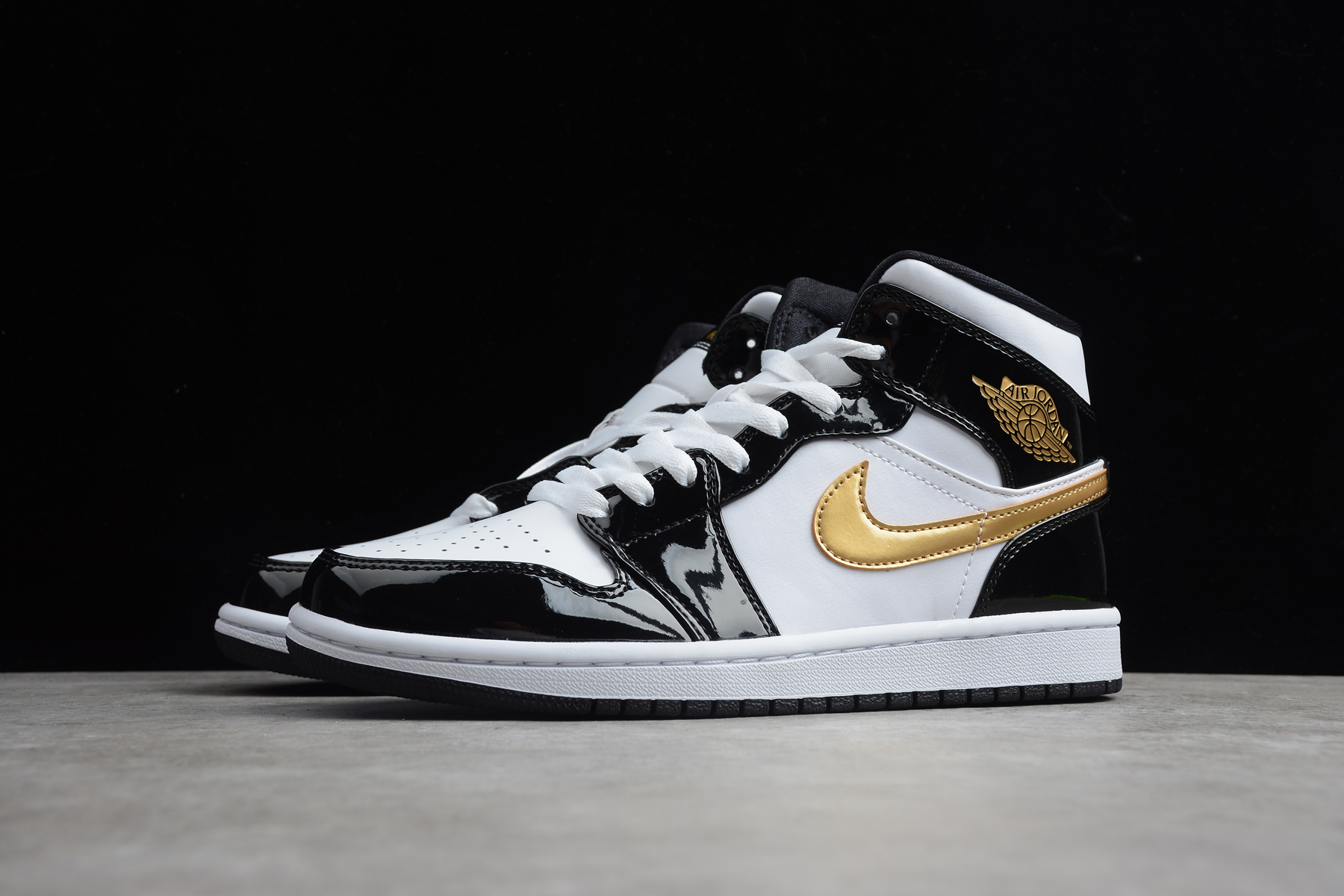 Air Jordan 1 Mid Patent Black White Gold Men's 852542-007