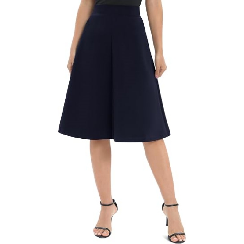 Women's A‑Line Elastic High Waist Flare Midi Skirt