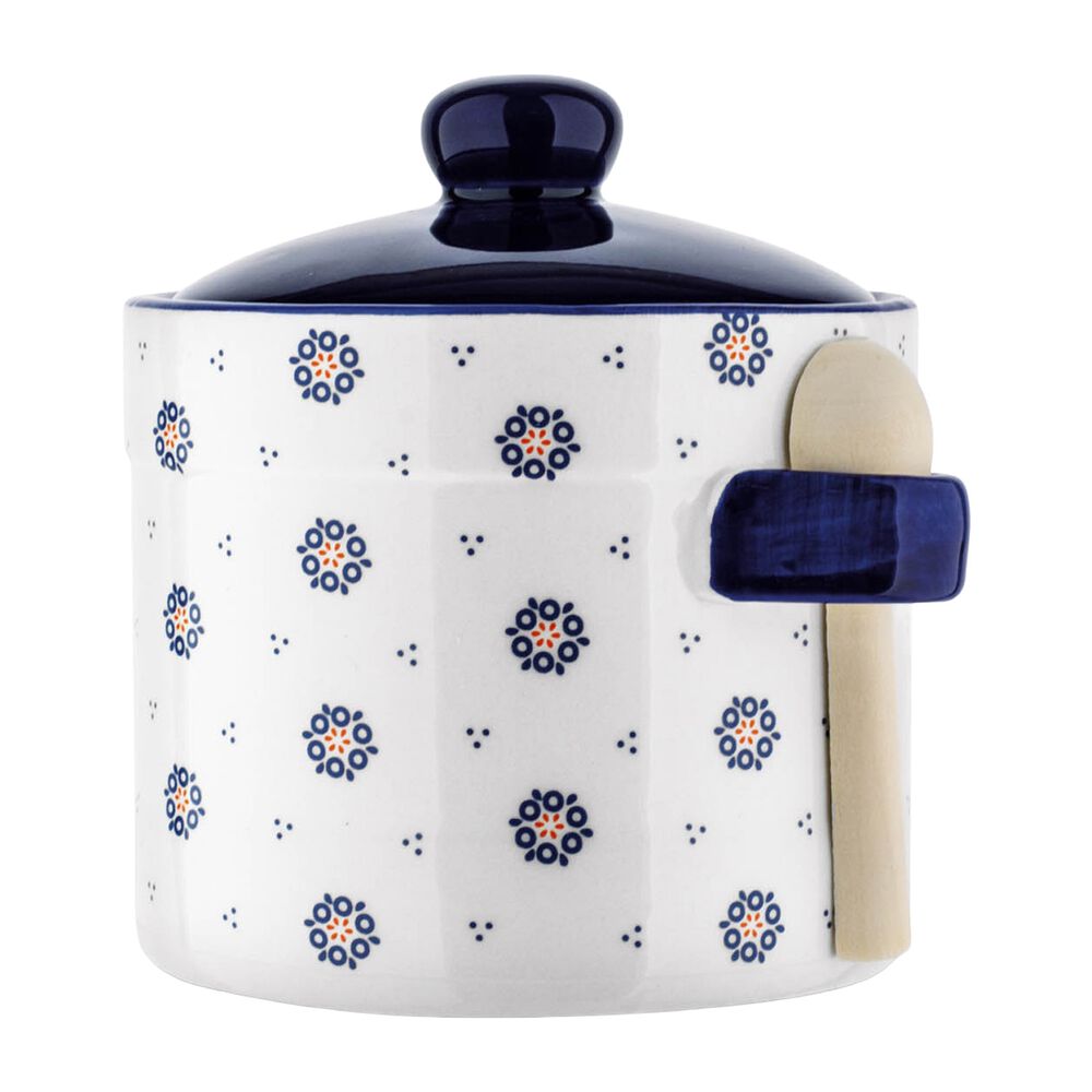 TADAR Pojemnik ceramiczny z łyżeczką Tadar Folklor, 400 ml, biały