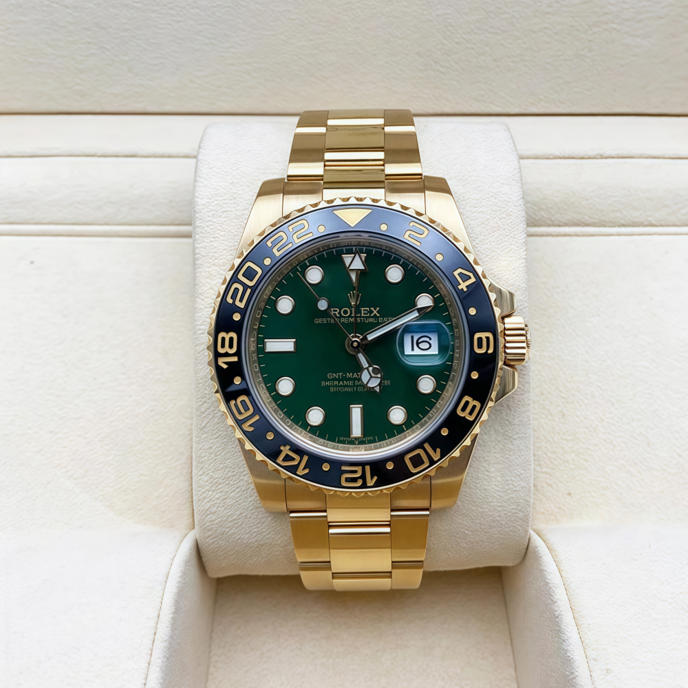 [2026 Mirror Grade]Rolex 40mm GMT Master II Yellow Gold Green Dial - 116718gso