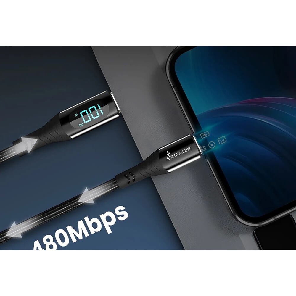 EXTRALINK Kabel USB-C Extralink, z wyświetlaczem, 2 m, 100 W