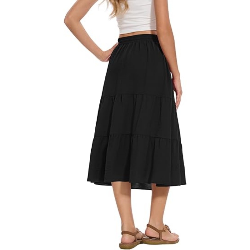 Women's Tiered Ruffle High Waist A‑Line Summer Midi Skirt