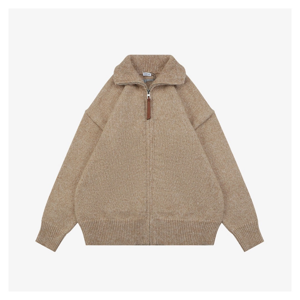 L Anagram Zip-Up Knit Jacket