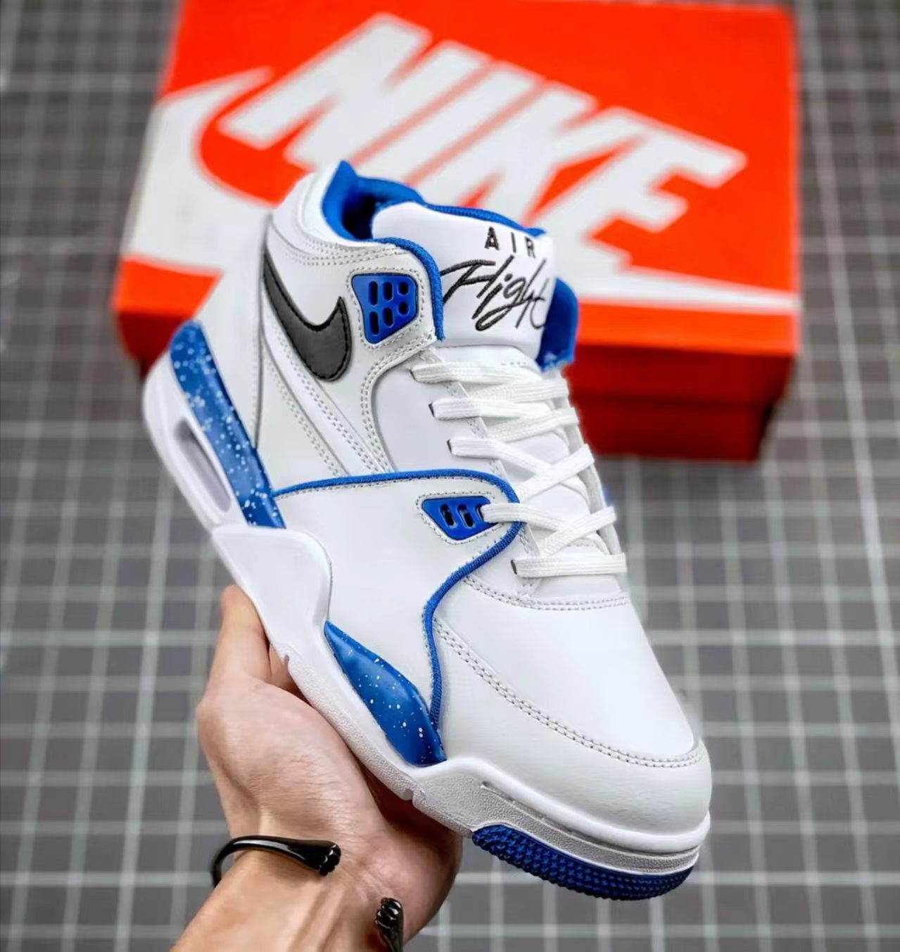 Nike Air Flight 89 White Blue Speckle Black Swoosh