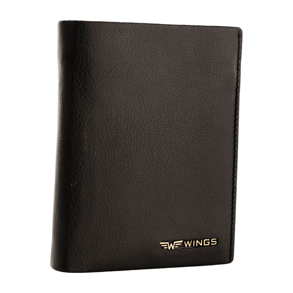 WINGS Portfel męski ze skóry koziej Wings, 13 x 10 x 2 cm, RFID, czarny