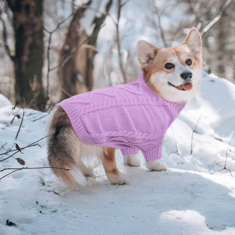 Small Dog Pullover Sweater, Cold Weather Cable Knitwear, Classic Turtleneck Thick Warm Clothes for Chihuahua, Bulldog, Dachshund, Pug (Lilac, Small)