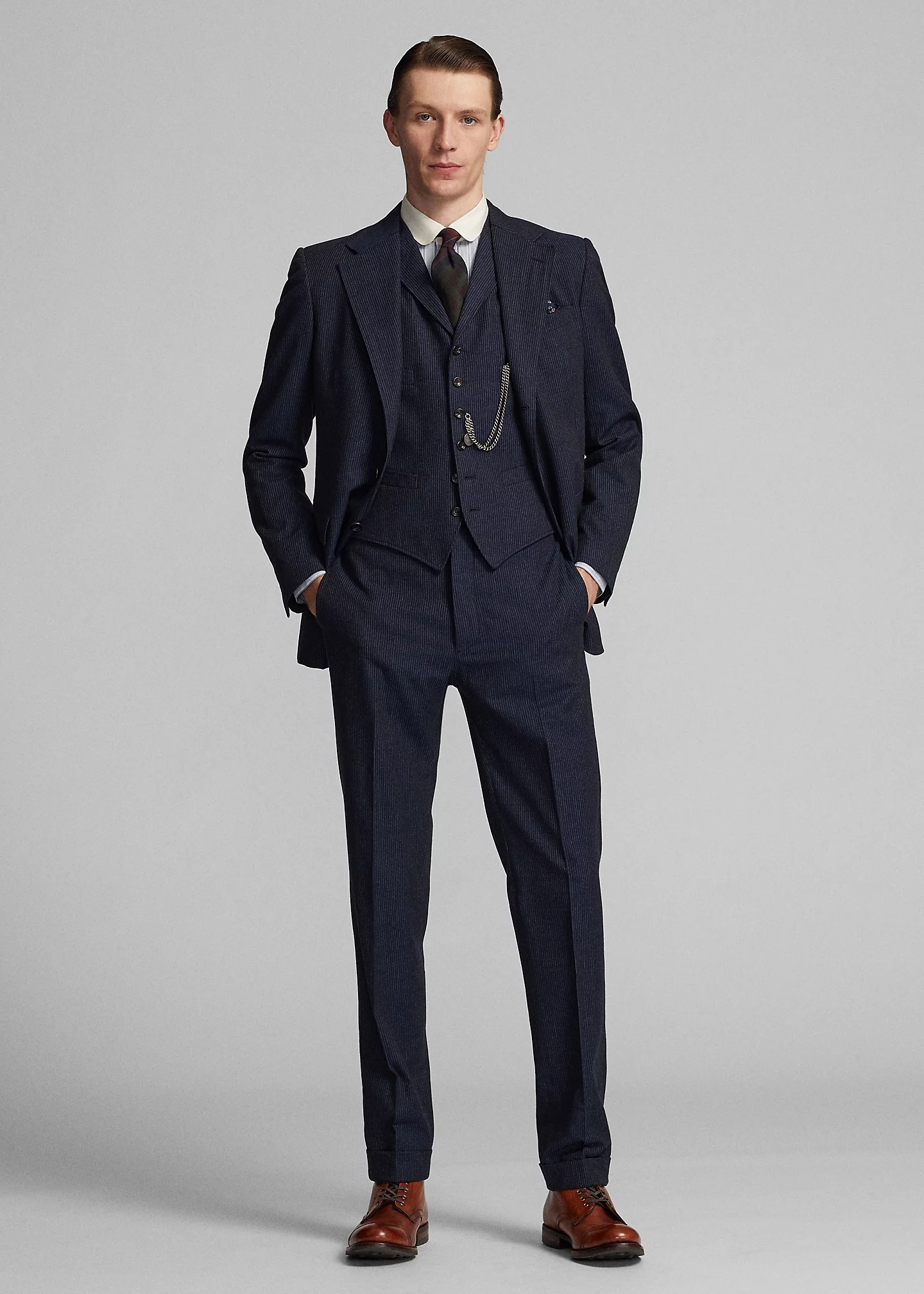 Slim Striped Herringbone Suit Trouser