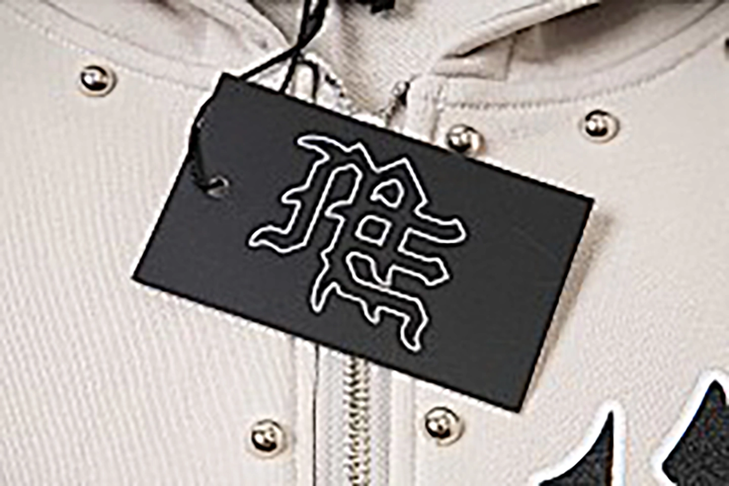 Mixed Emotion Studded Gothic Logo Hoodie (White/Black)