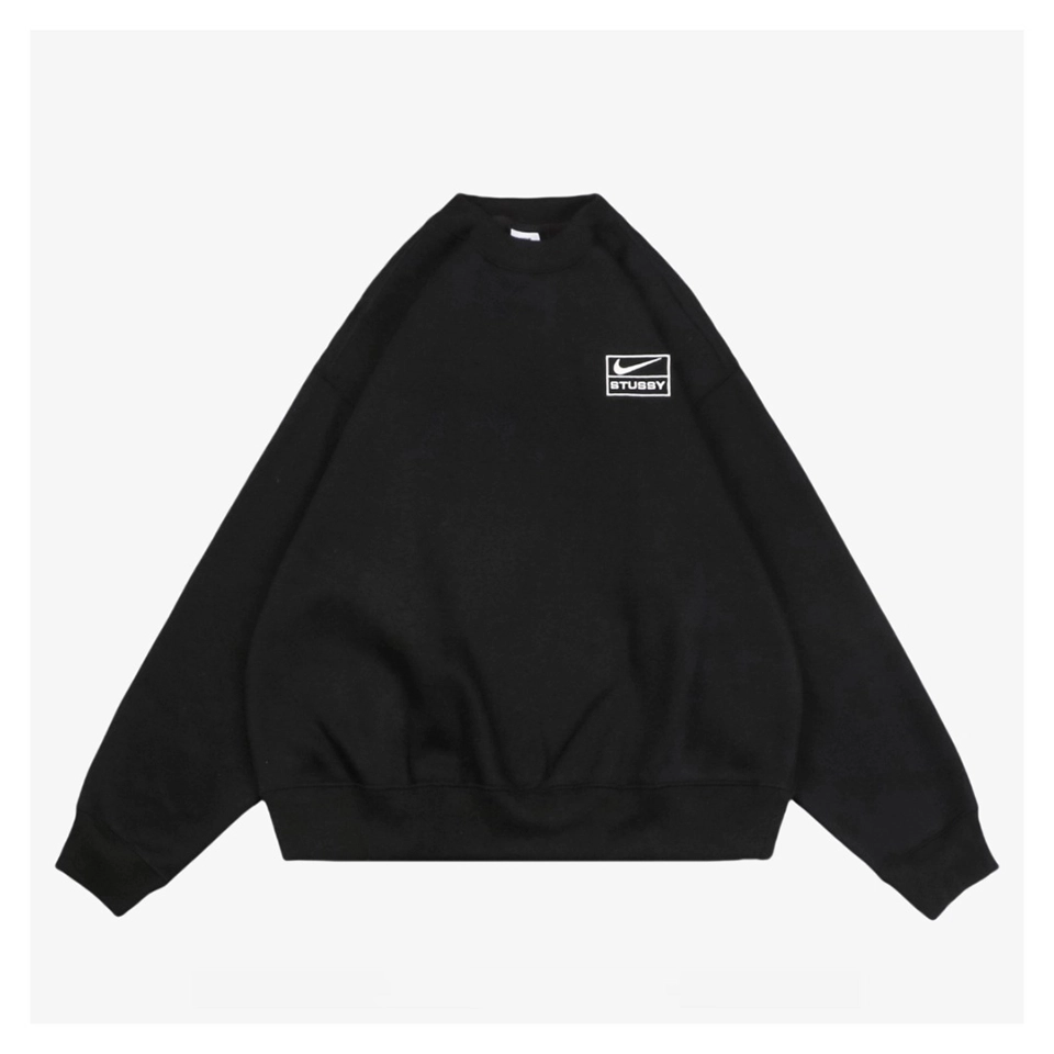 Nike X Stussy Box Logo Embroidered Fleece Crewneck Sweatshirt (Grey/Black)