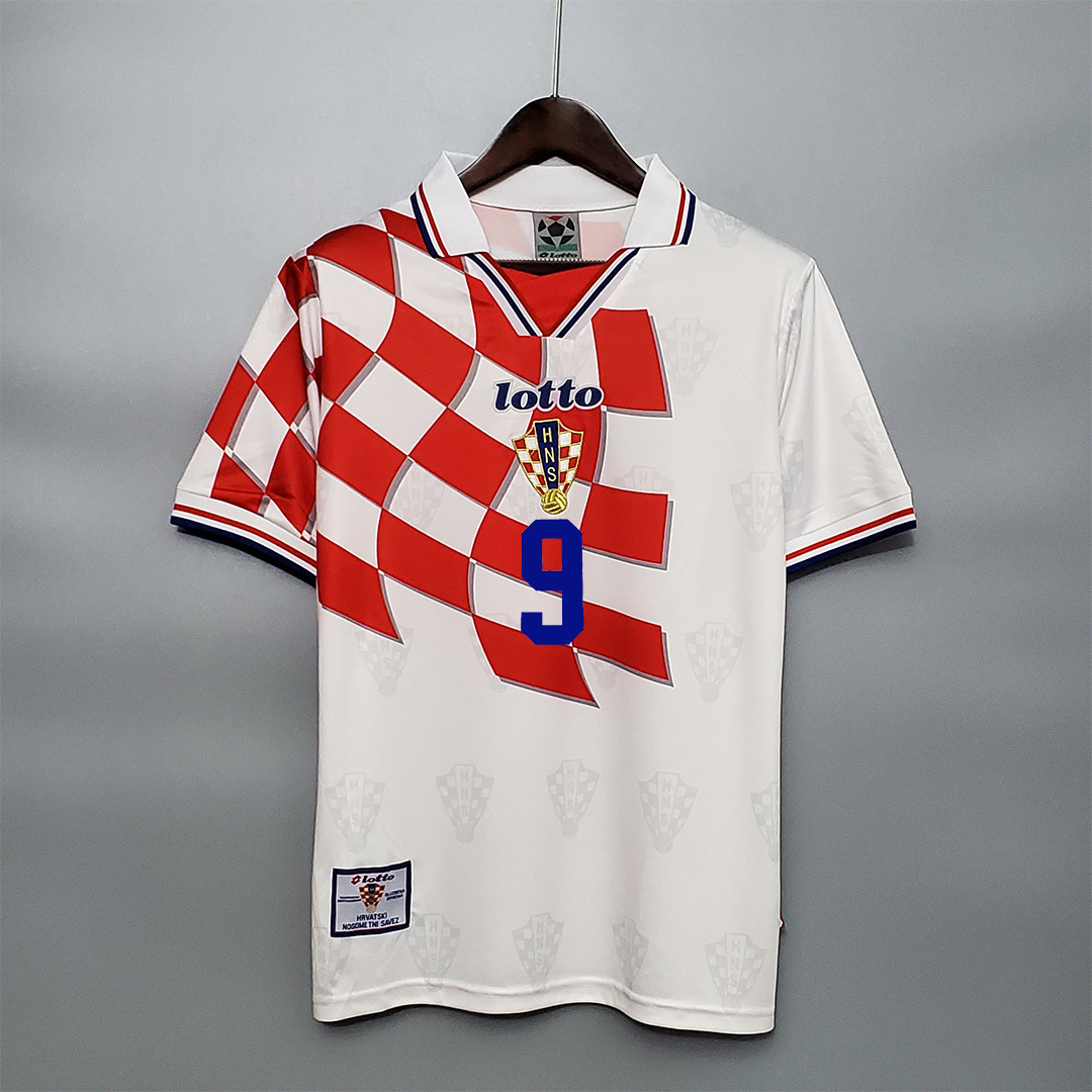 ŠUKER #9 Croatia Retro Soccer Jersey Home Custom Shirt World Cup 1998