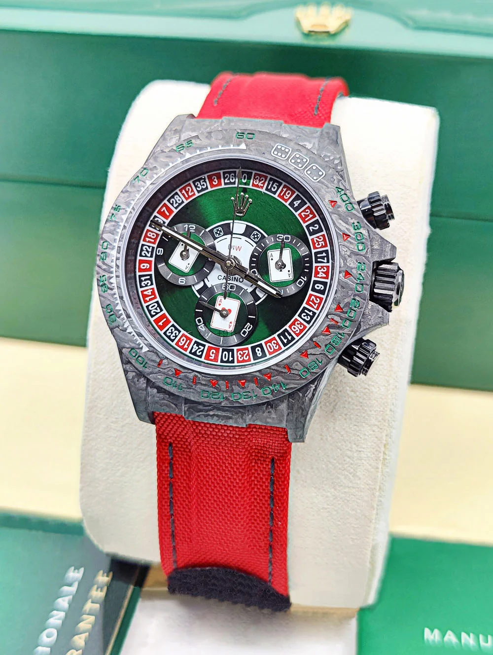 [2026 Mirror Grade]Rolex Daytona DIW Carbon Lucky Player Casino  Swiss Replica Watch | Custom Made Limited Edition | 4130 Swiss Movement