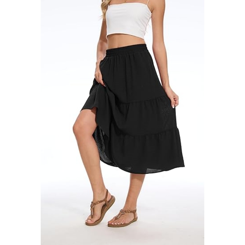 Women's Tiered Ruffle High Waist A‑Line Summer Midi Skirt