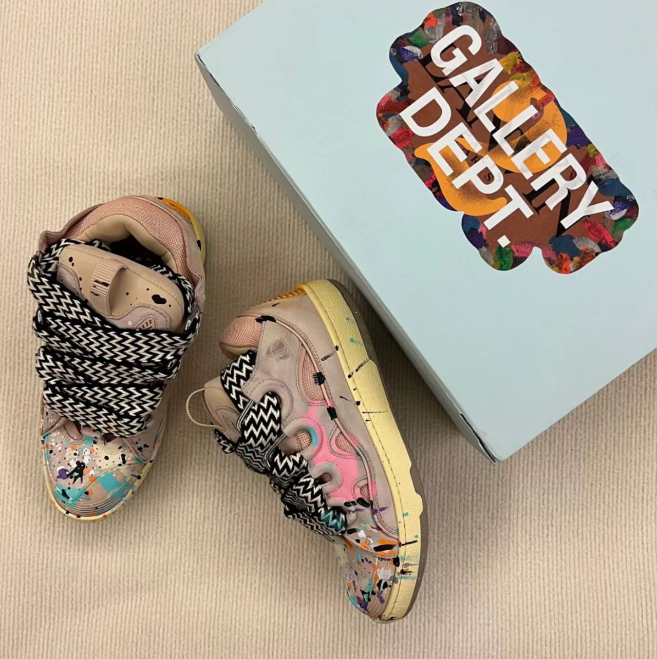 Lanvin Curb Sneakers "Dusty Rose Hand-Painted Splatter"