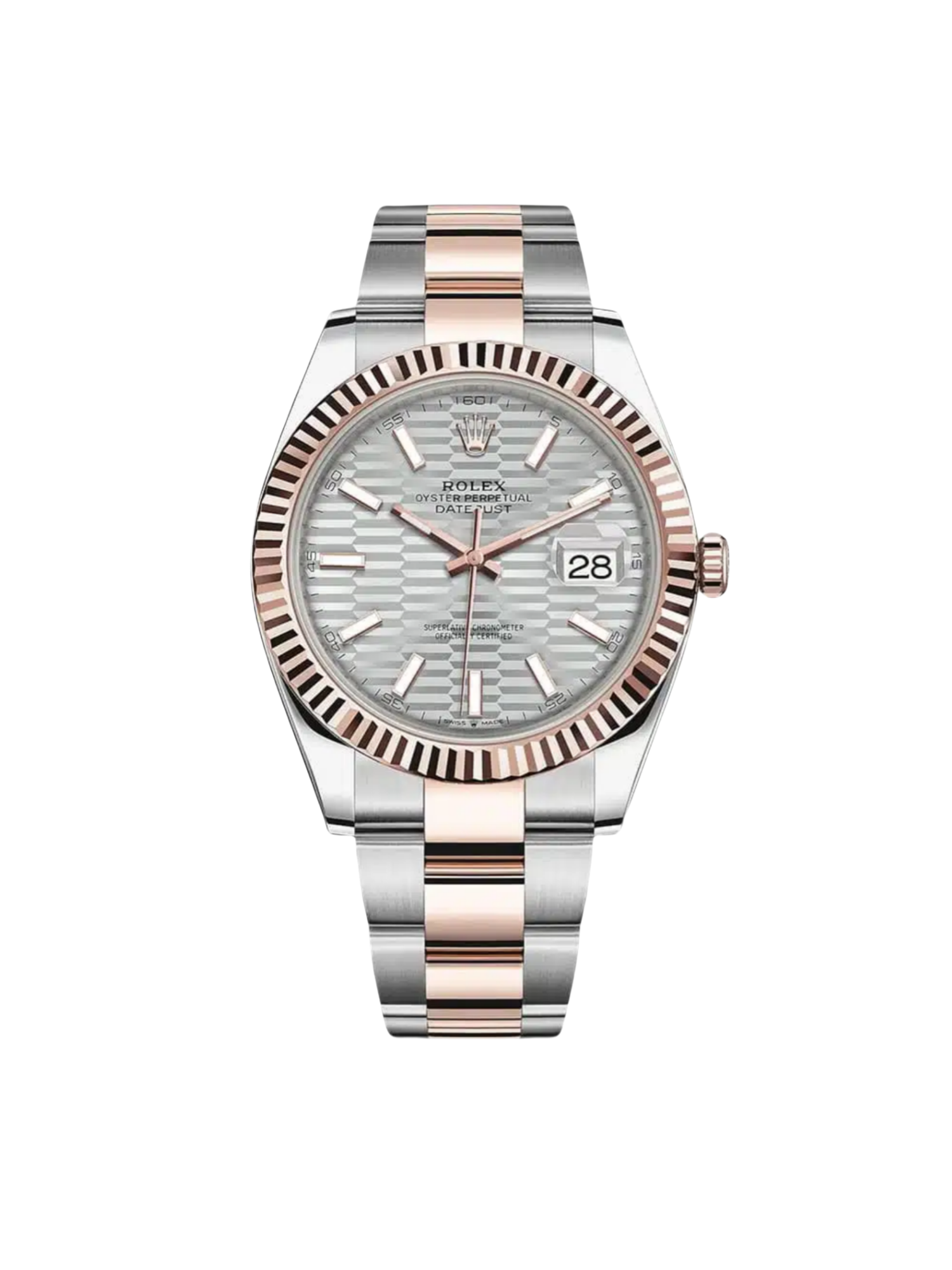 [2026 Mirror Grade]RLX Datejust 41mm 126331 Silver Fluted Motif Dial Two Tone Stainless Steel & 18K Rose Gold Jubilee Bracelet Men's Watch