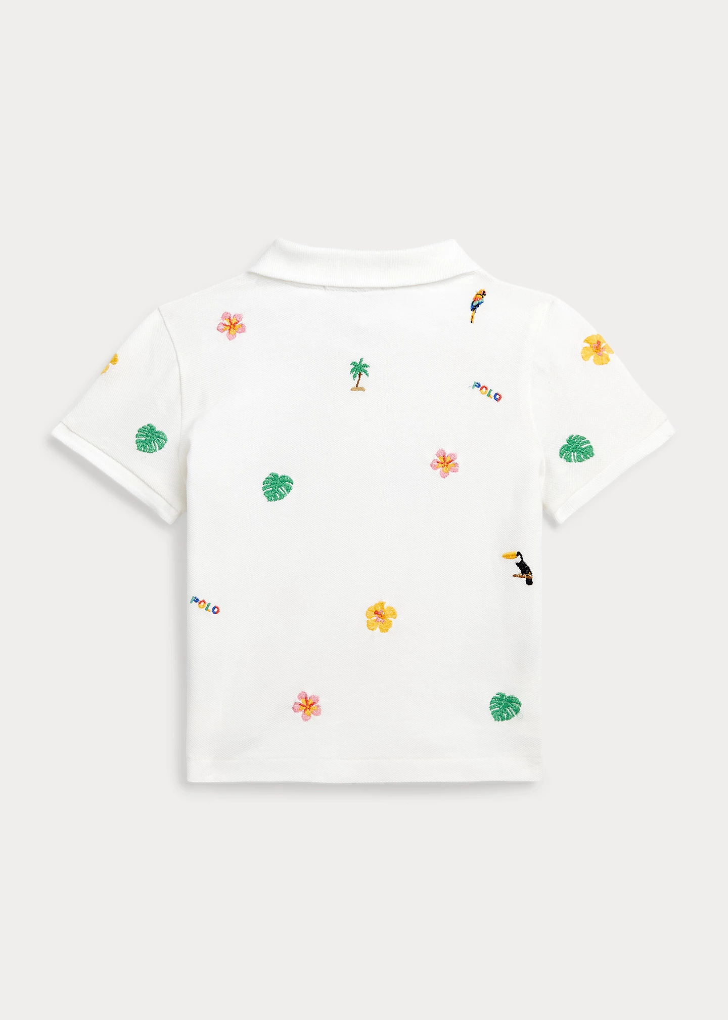 Tropical-Embroidery Mesh Boxy Polo Shirt