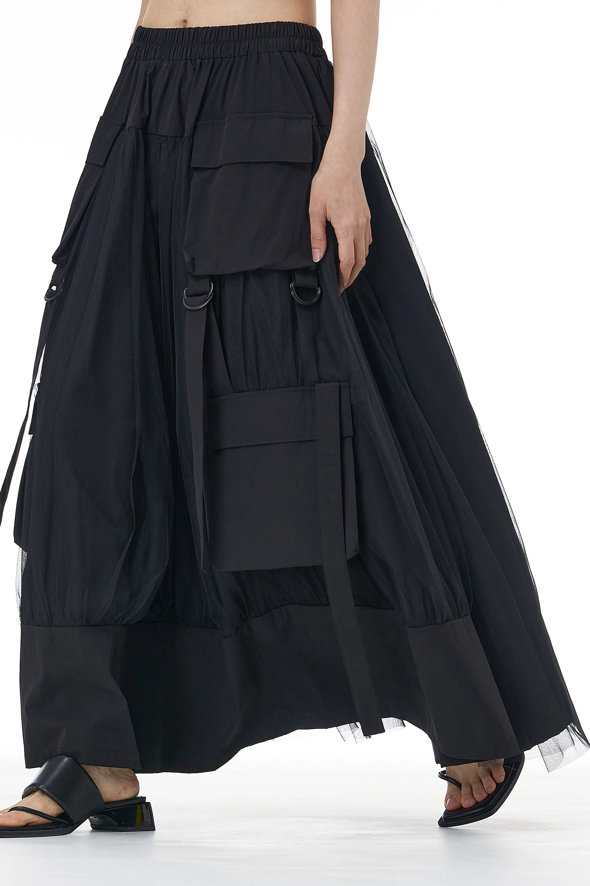 Black Mesh Layered Skirt