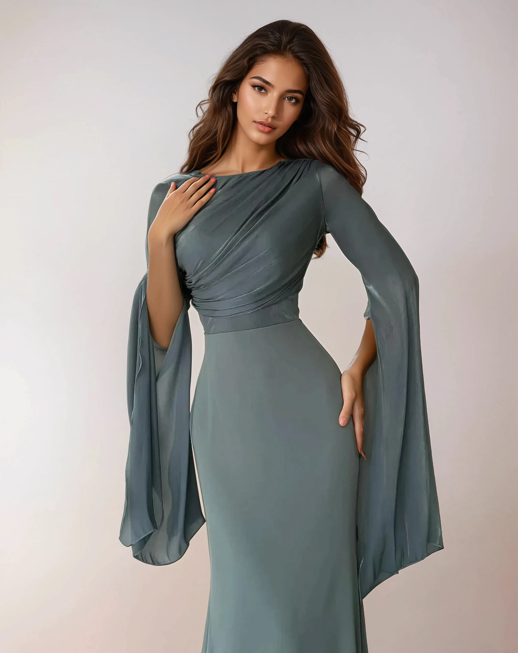 Olive Green Satin Modest Maxi Dress – Sophisticated Evening Wear