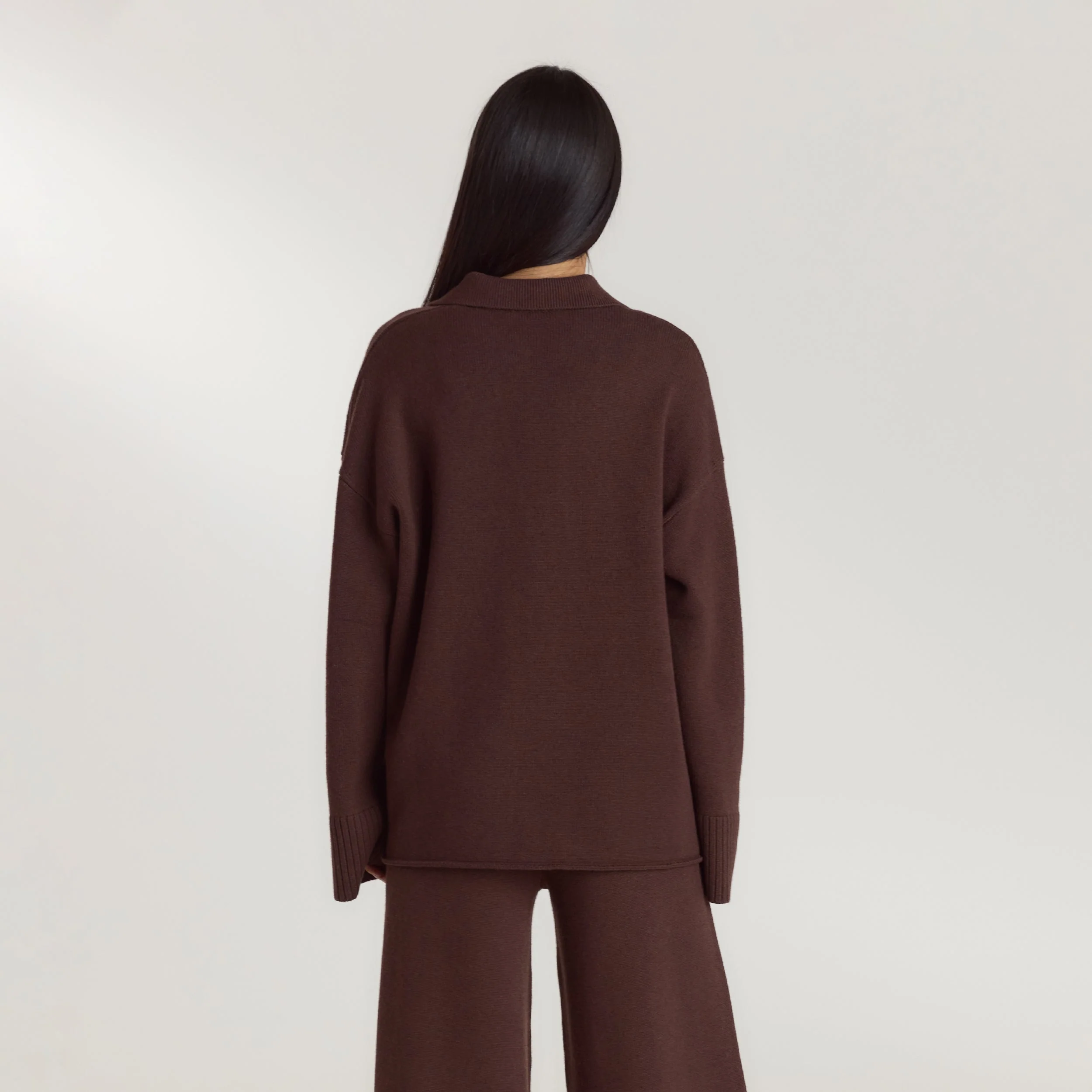 Half Placket Knitted Jumper - Chocolate