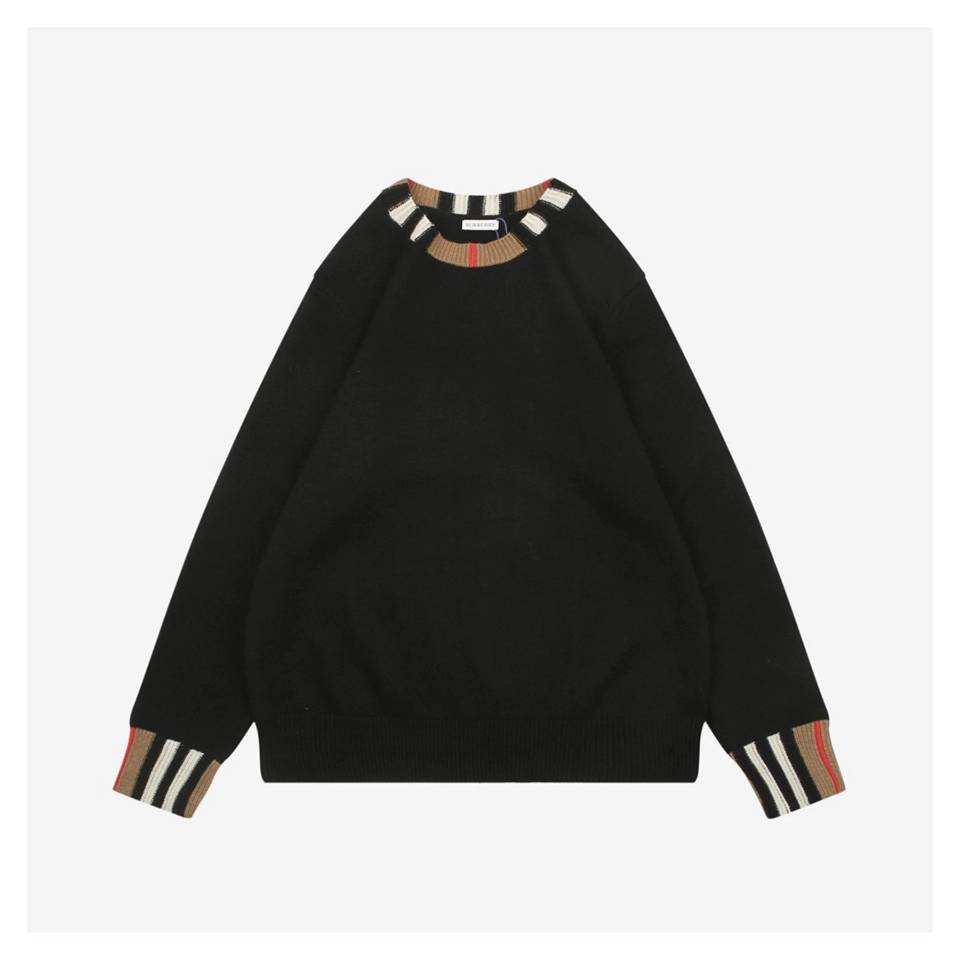 BBry Check Ribbed Crewneck Sweater (Brown/Black)