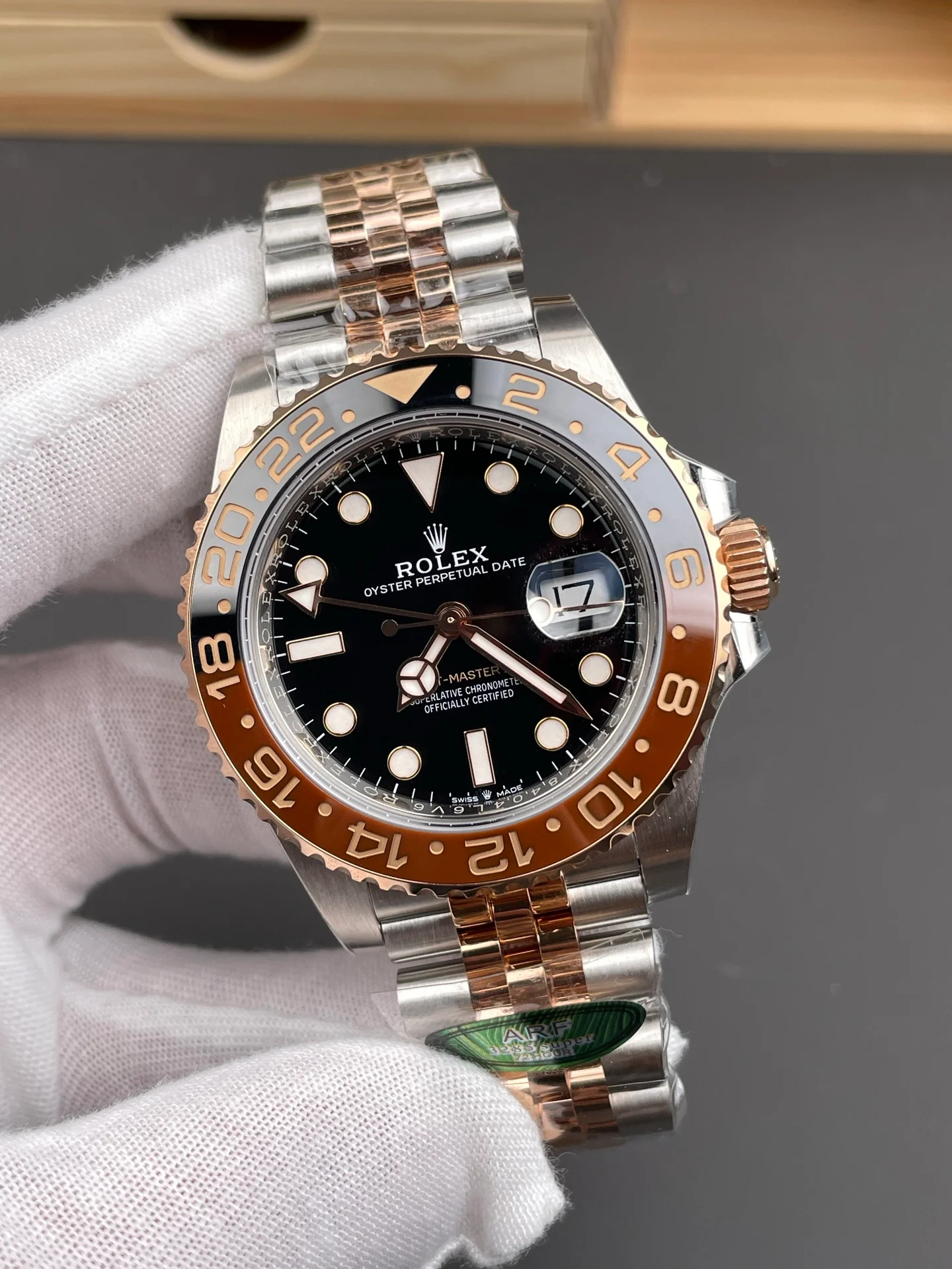 Two-Tone Rose Gold GMT Rootbeer Bezel