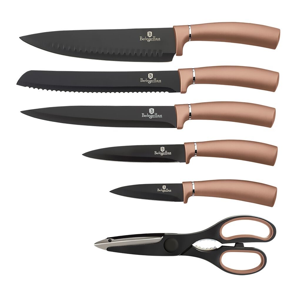 BERLINGERHAUS Zestaw 5 noży z nożyczkami w bloku Rose Gold, z uchwytem