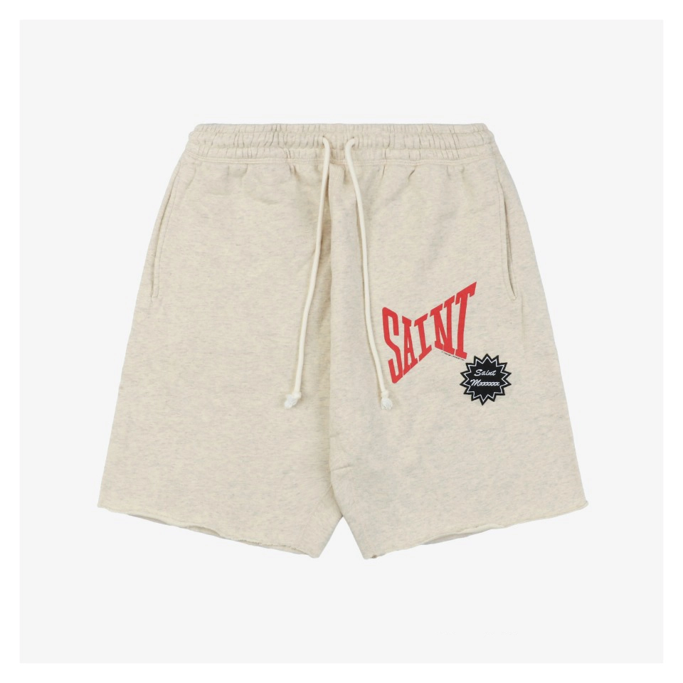 Saint Michael “Saint” Label Print Shorts (Black/Beige)