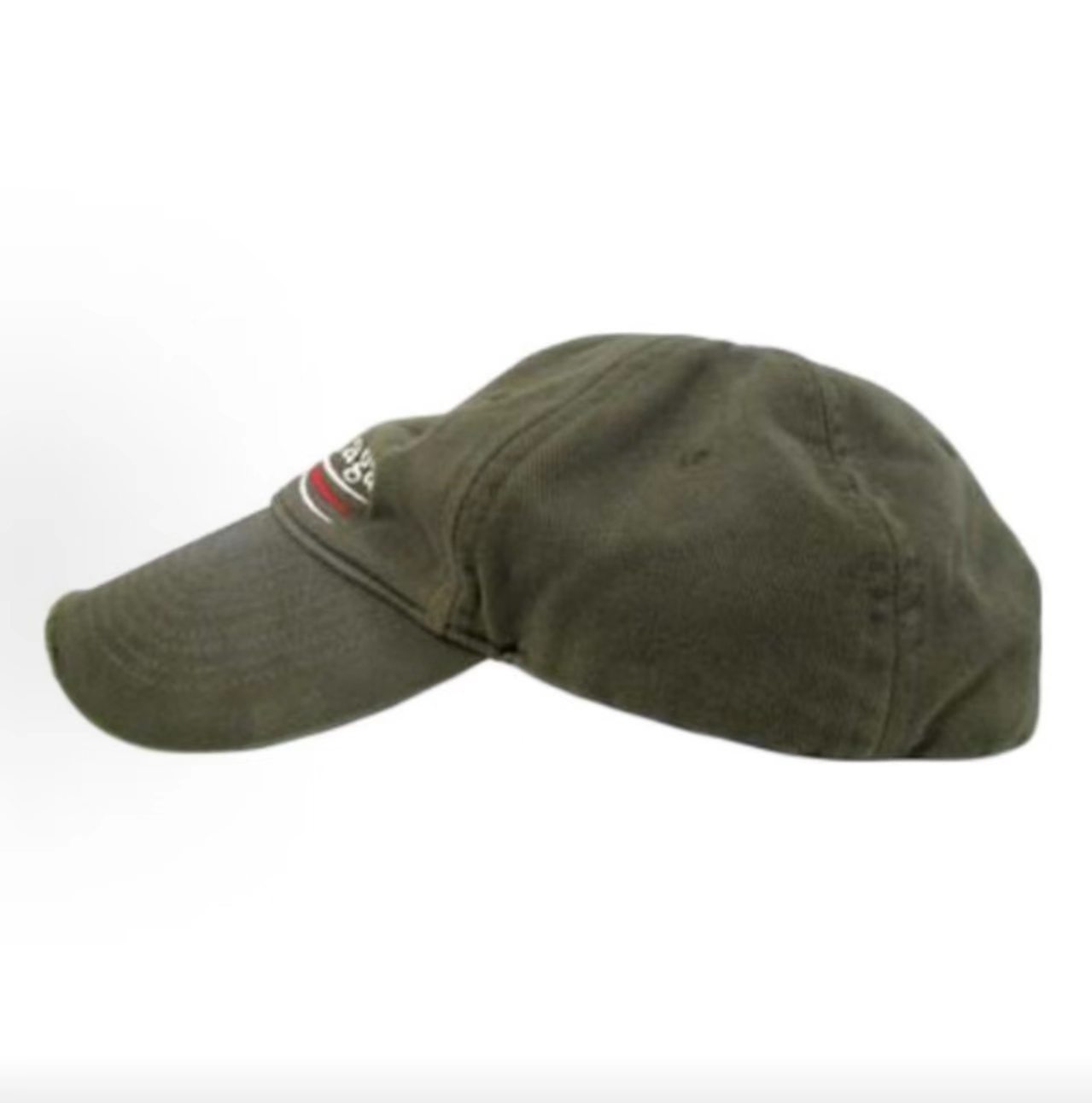 Balenciaga Vintage Wave Logo Destroyed Olive Baseball Cap