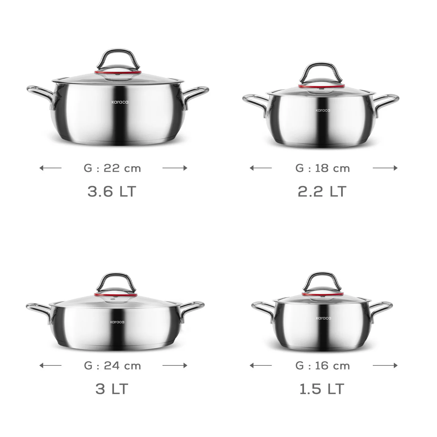 Batterie de cuisine Karaca Emirgan en acier, 8 pièces