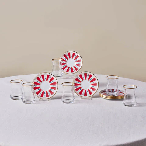 Verre à Thé Karaca Bursa, 12 Pièces, Rouge