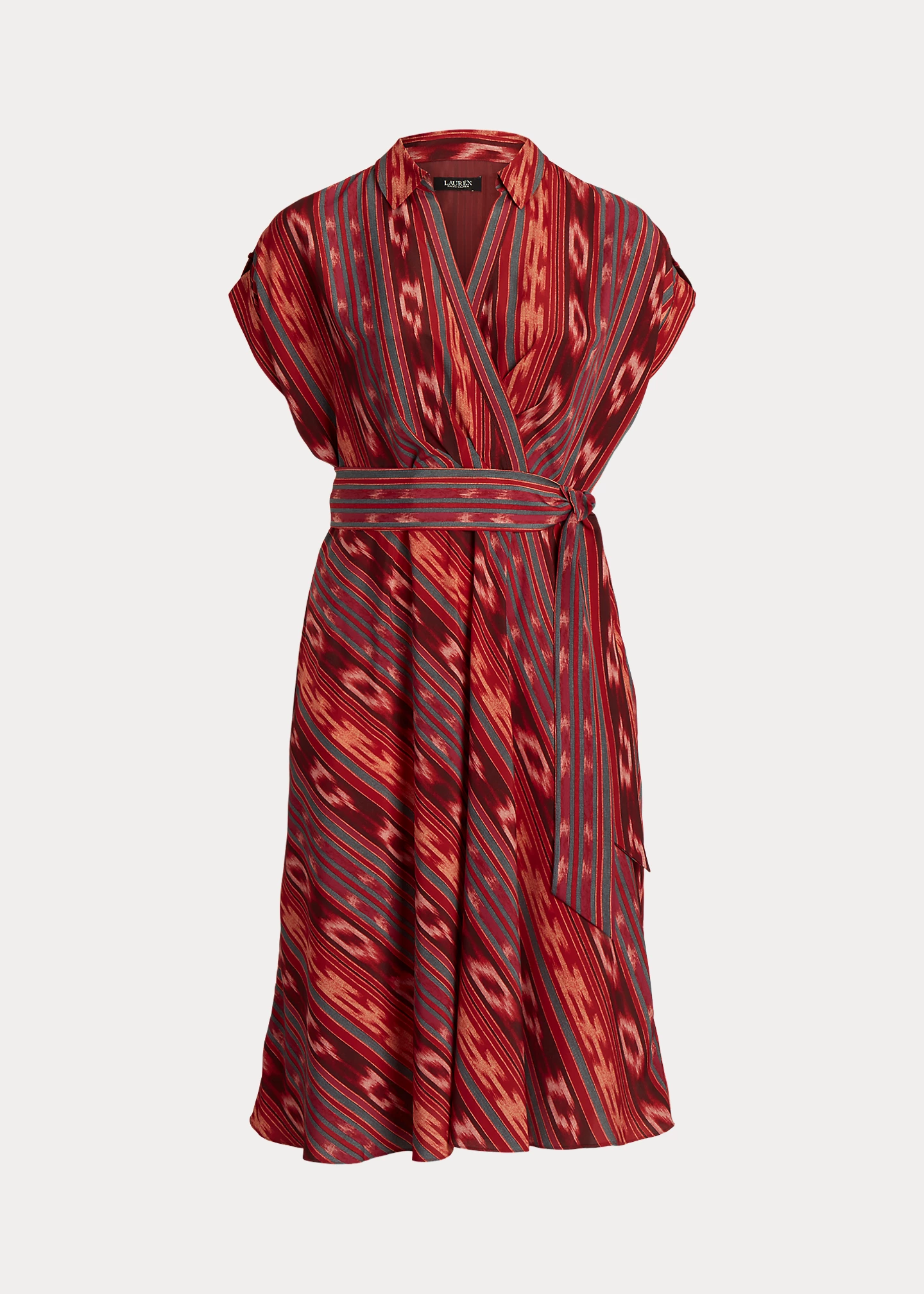 Geo-Striped Belted Crepe Dress