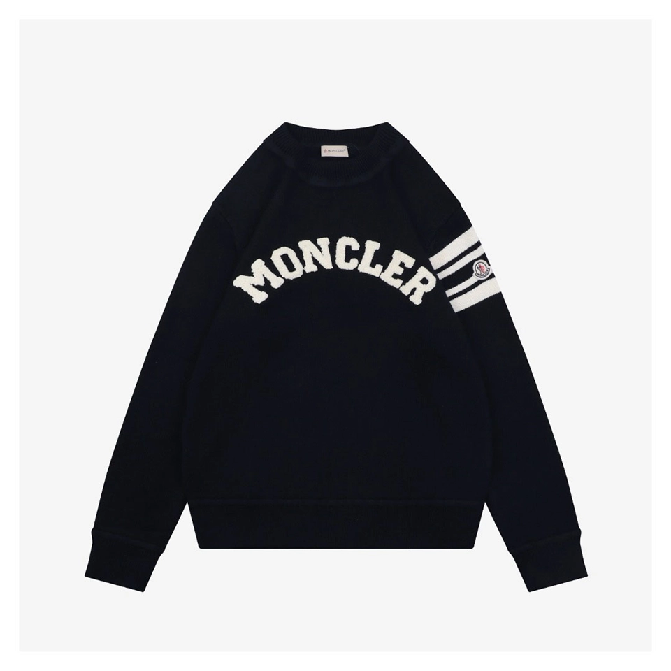 Mxxcler Curved Logo Crewneck Knit Arm Patch Sweater (Grey/Black)